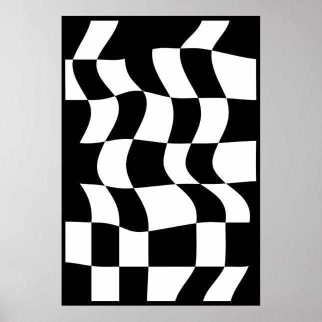 Black & White Abstract Distorted Chequered Poster (Front)