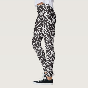 Black & White Abstract Floral Pattern Leggings