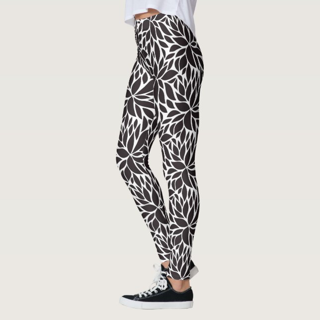 Black & White Abstract Floral Pattern Leggings (Left)