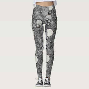 Black White Abstract Flowing Lines Geometric Leggings