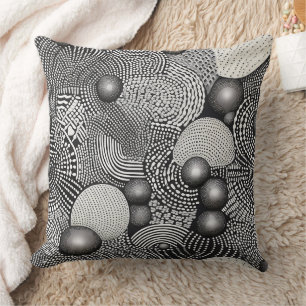 Black White Abstract Flowing Lines Geometric Throw Pillow