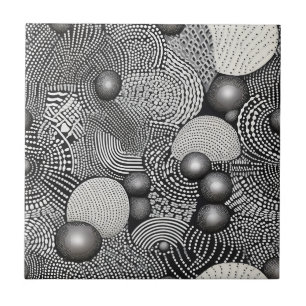 Black White Abstract Flowing Lines Geometric Tile