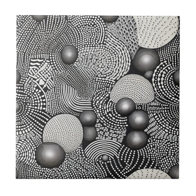 Black White Abstract Flowing Lines Geometric Tile (Front)