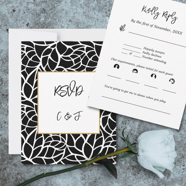 Black White Abstract Foliage Pattern RSVP Card (Black White Abstract Foliage Pattern RSVP Card)