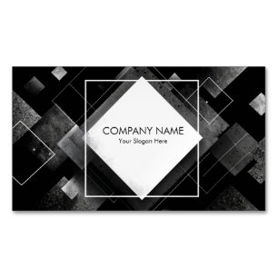 Black White Abstract Geometric Diamond Texture Magnetic Business Card