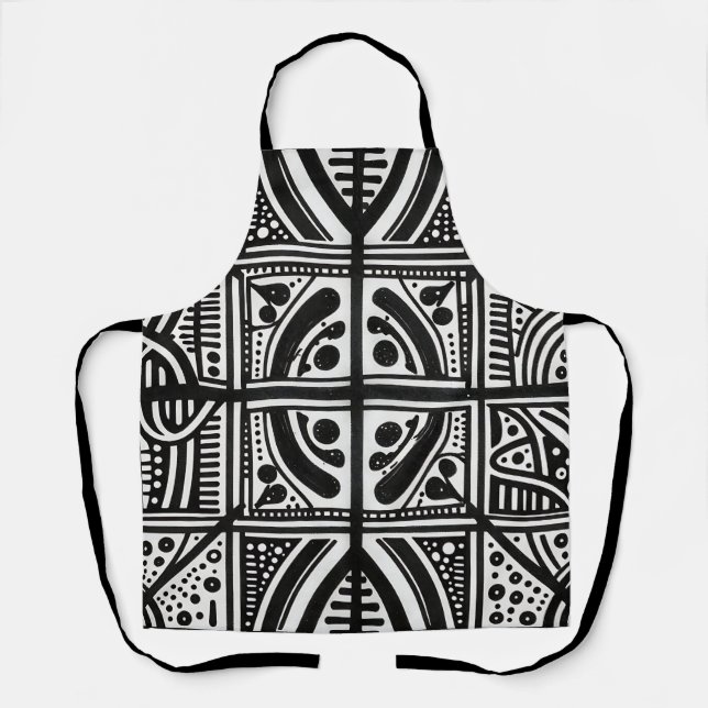 Black White Abstract Geometric Pattern Apron (Front)
