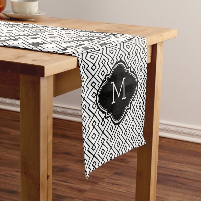 Black & White Abstract Geometric Pattern Medium Table Runner (In Situ)