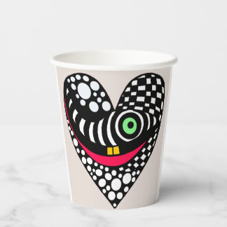 Black & white abstract heart paper cups