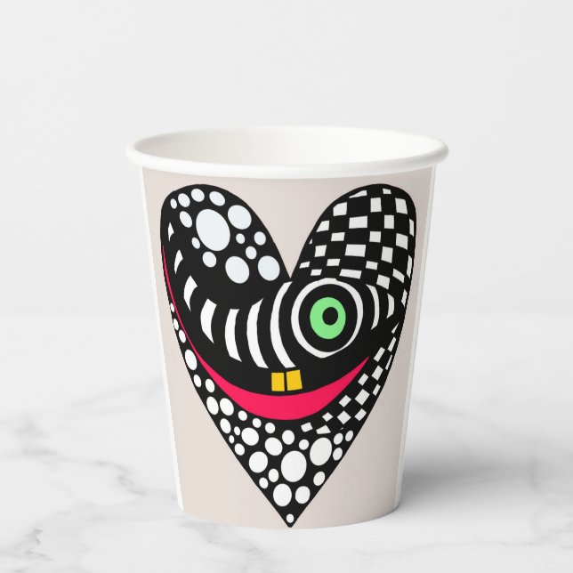 Black & white abstract heart paper cups (Back)