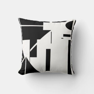 Black White Abstract Human-like Stick Figure Motif Throw Pillow