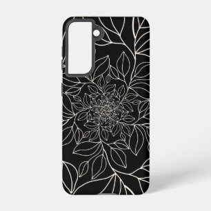 Black white abstract leaves stem lines wavy samsung galaxy case
