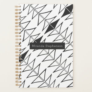 Black White Abstract Lines Shapes Personalized Pla Planner