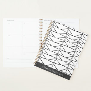 Black White Abstract Lines Shapes Personalized Planner
