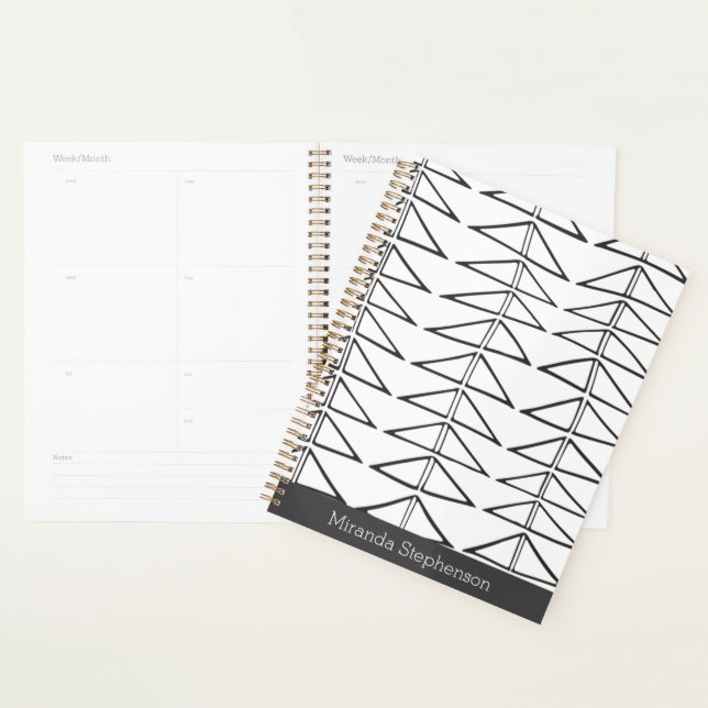 Black White Abstract Lines Shapes Personalized Planner (Display)