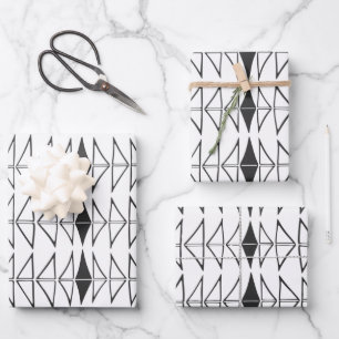 Black White Abstract Lines Shapes Quirky Pattern  Wrapping Paper Sheet