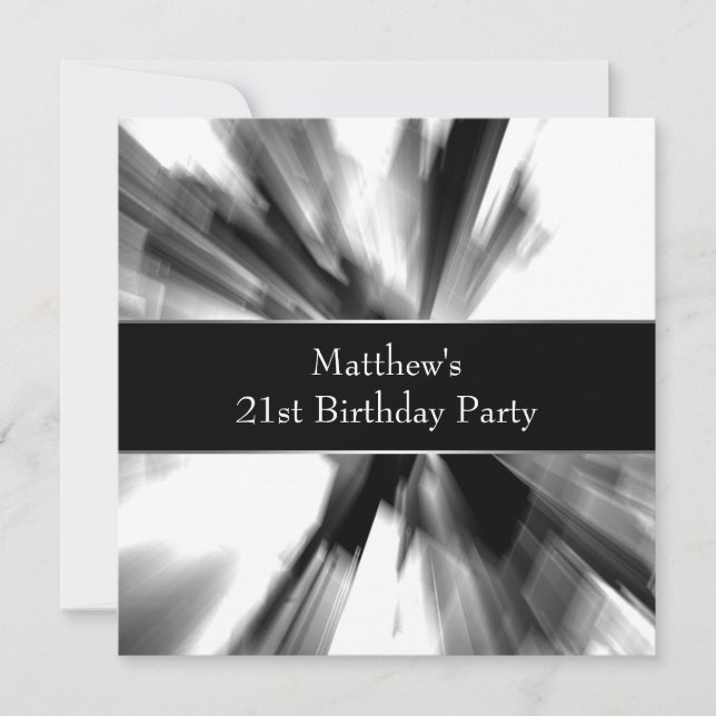 Black White Abstract Mans 21st Birthday Invitation (Front)
