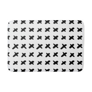 Black & White Abstract Modern Swiss Cross Bath Mat