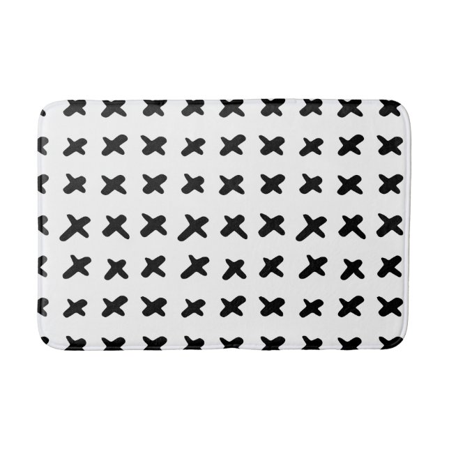 Black & White Abstract Modern Swiss Cross Bath Mat (Front)