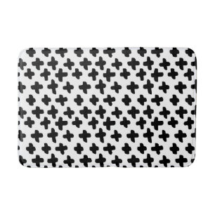 Black & White Abstract Modern Swiss Cross Bath Mat
