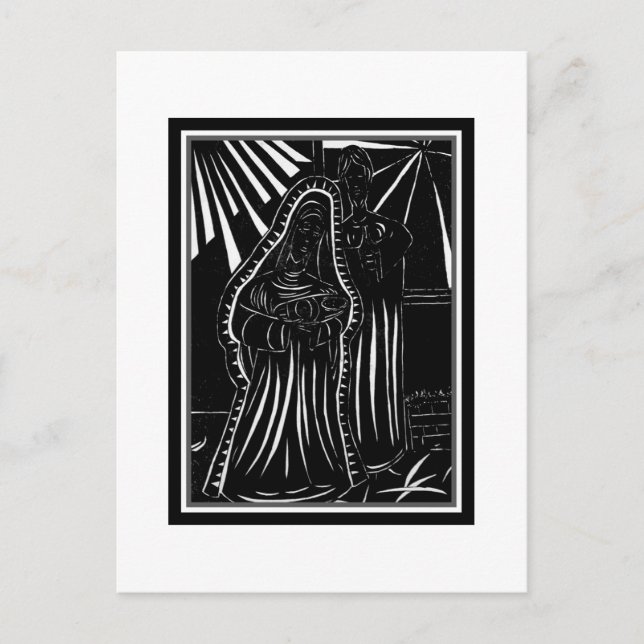 Black White Abstract Nativity Religious Christmas Holiday Postcard (Front)