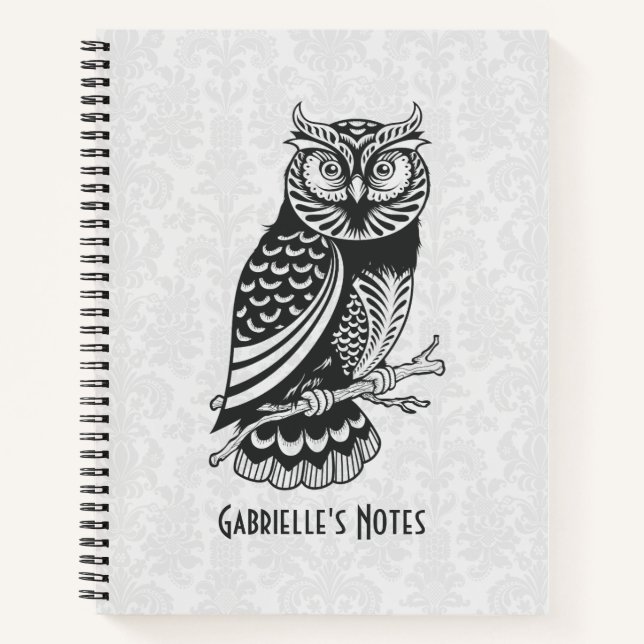 Black & White Abstract Owl Notebook (Front)