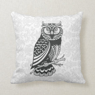 Black & White Abstract Owl Throw Pillow