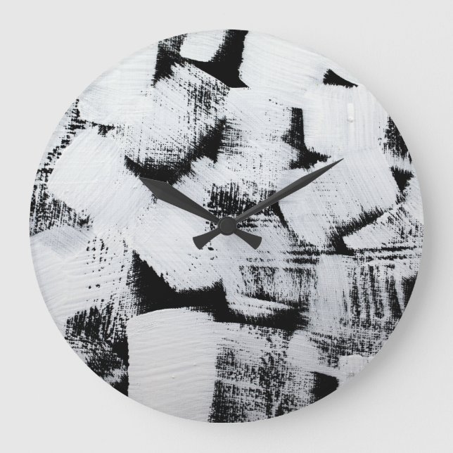 Black white, abstract painted canvas. large clock (Front)