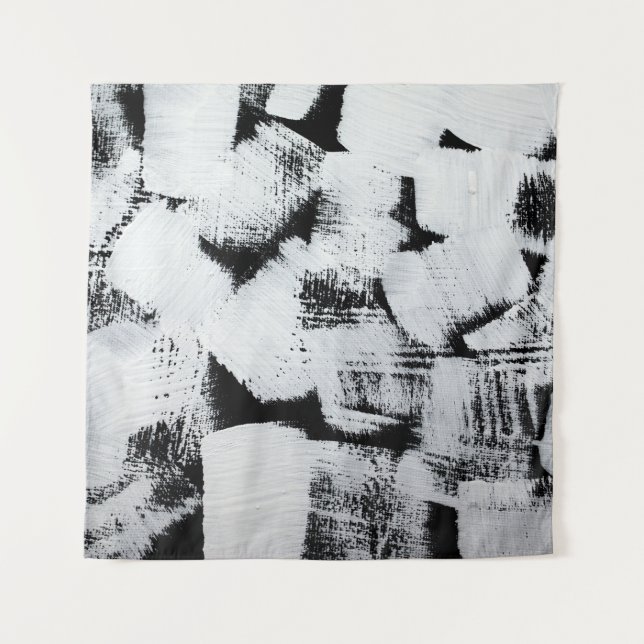 Black white, abstract painted canvas. tapestry (Front)