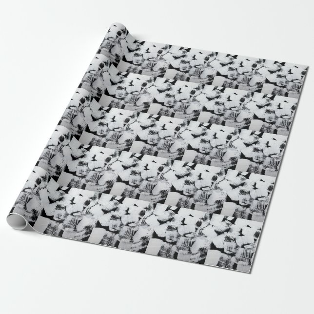 Black white, abstract painted canvas. wrapping paper (Unrolled)