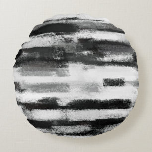 Black White Abstract Painting Art Round Pillow