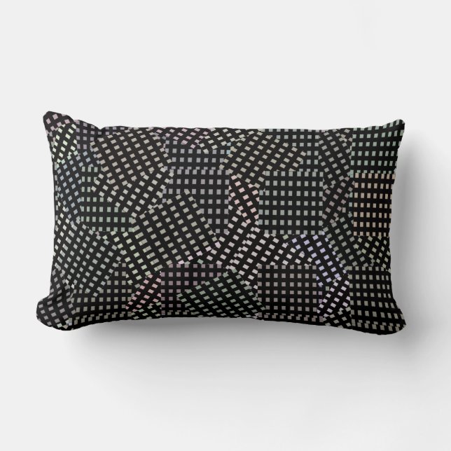 Black White Abstract Patchwork Checks Pattern, Lumbar Pillow (Front)