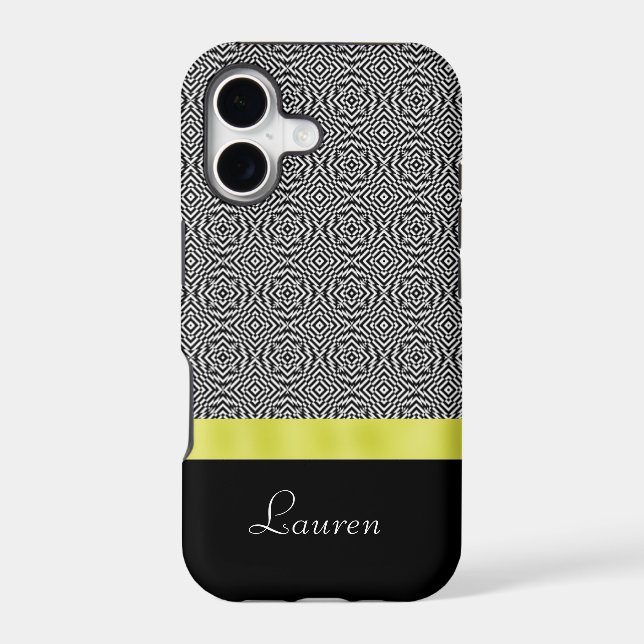 Black White Abstract Pattern Gold Ribbon (Back)