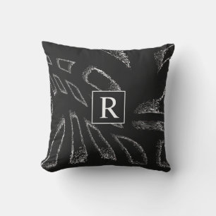Black White Abstract Patterns Monogram Initials Outdoor Pillow
