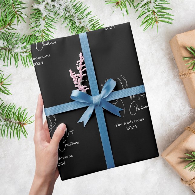Black white abstract reindeer modern Christmas Wrapping Paper (Creator Uploaded)