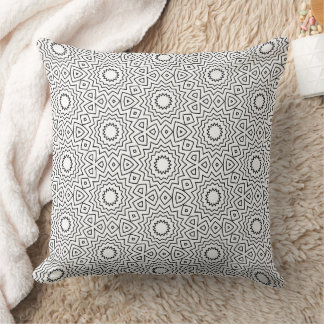 Black & White Abstract Seamless Mandala Design Throw Pillow