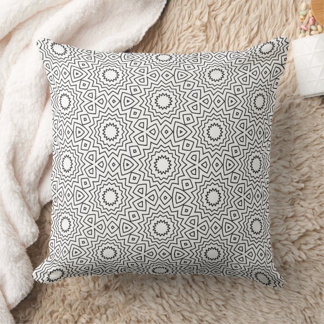 Black & White Abstract Seamless Mandala Design Throw Pillow (Blanket)