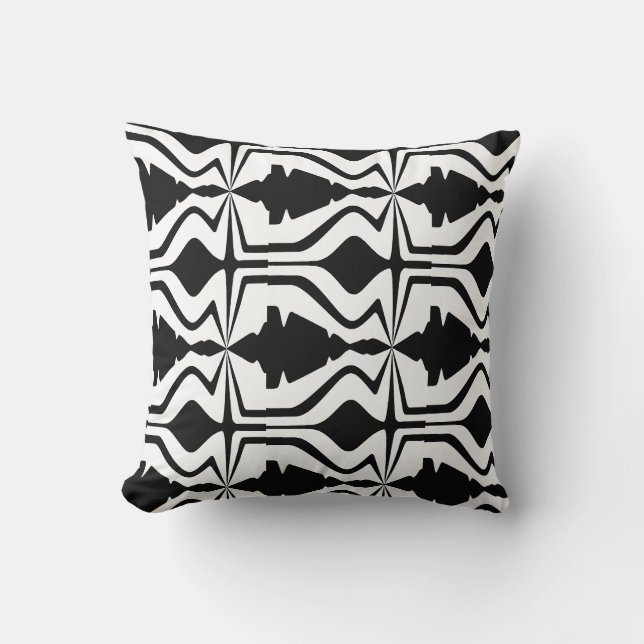 Black White Abstract Sound Wave Design Large Tiles Throw Pillow (Front)