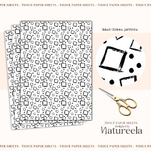 Black White Abstract Squares Collage Tissue Paper