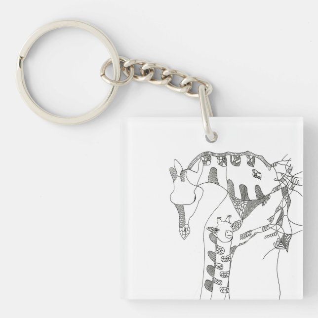 Black & white abstract stick  tapestries wood wall keychain (Front)