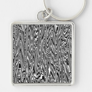 Black & White Abstract Zigzag Swirl Keychain