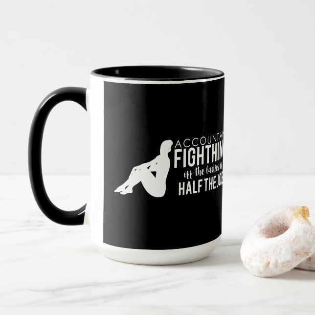 Black White Accountant Fighting Off the Ladies Mug (With Donut)