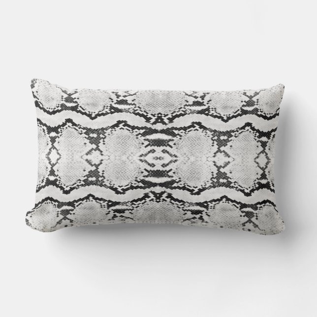 Black White Acid Wash Boa Constrictor Snakeskin Lumbar Pillow (Front)