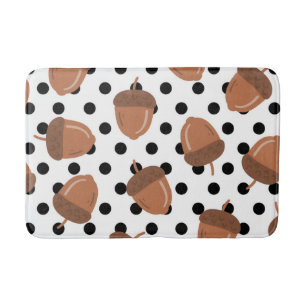 Black & White Acorn Botanical Polka Dot Fall  Bath Mat