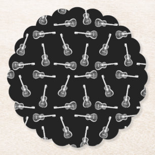 Black & White Acoustic Guitars Design Music Themed Paper Coaster