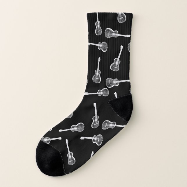 Black & White Acoustic Guitars Design Music Themed Socks (Left Outside)