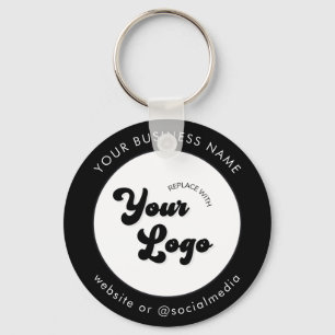 Black White Add Custom Business Logo Website Text  Keychain