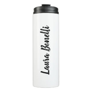 Black White Add Name Calligraphy Minimalist Plain Thermal Tumbler