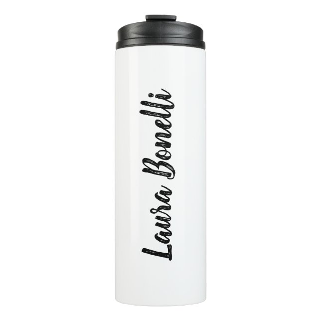 Black White Add Name Calligraphy Minimalist Plain Thermal Tumbler (Front)