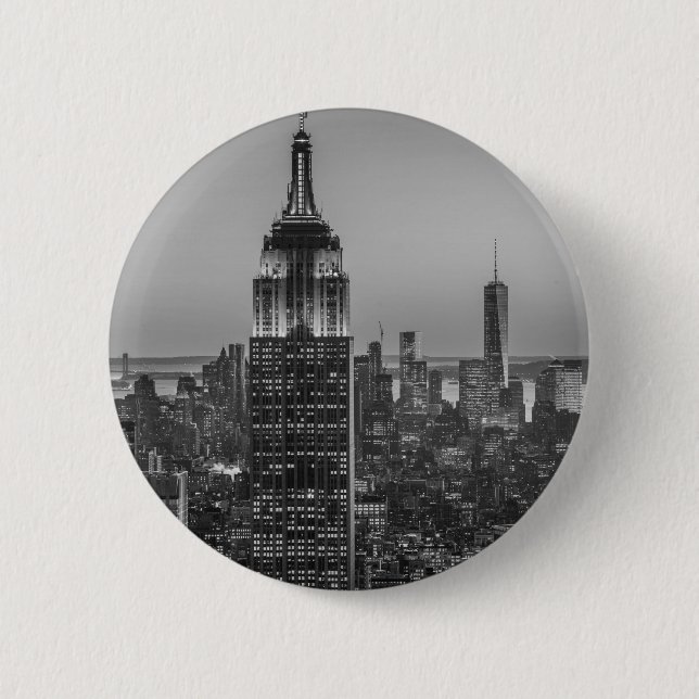 Black & White Aerial View of New York City Night 2 Inch Round Button (Front)