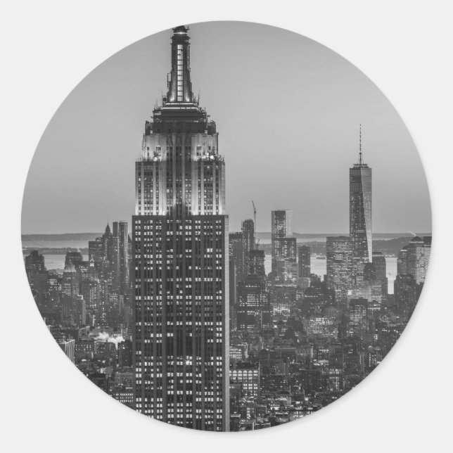 Black & White Aerial View of New York City Night Classic Round Sticker (Front)